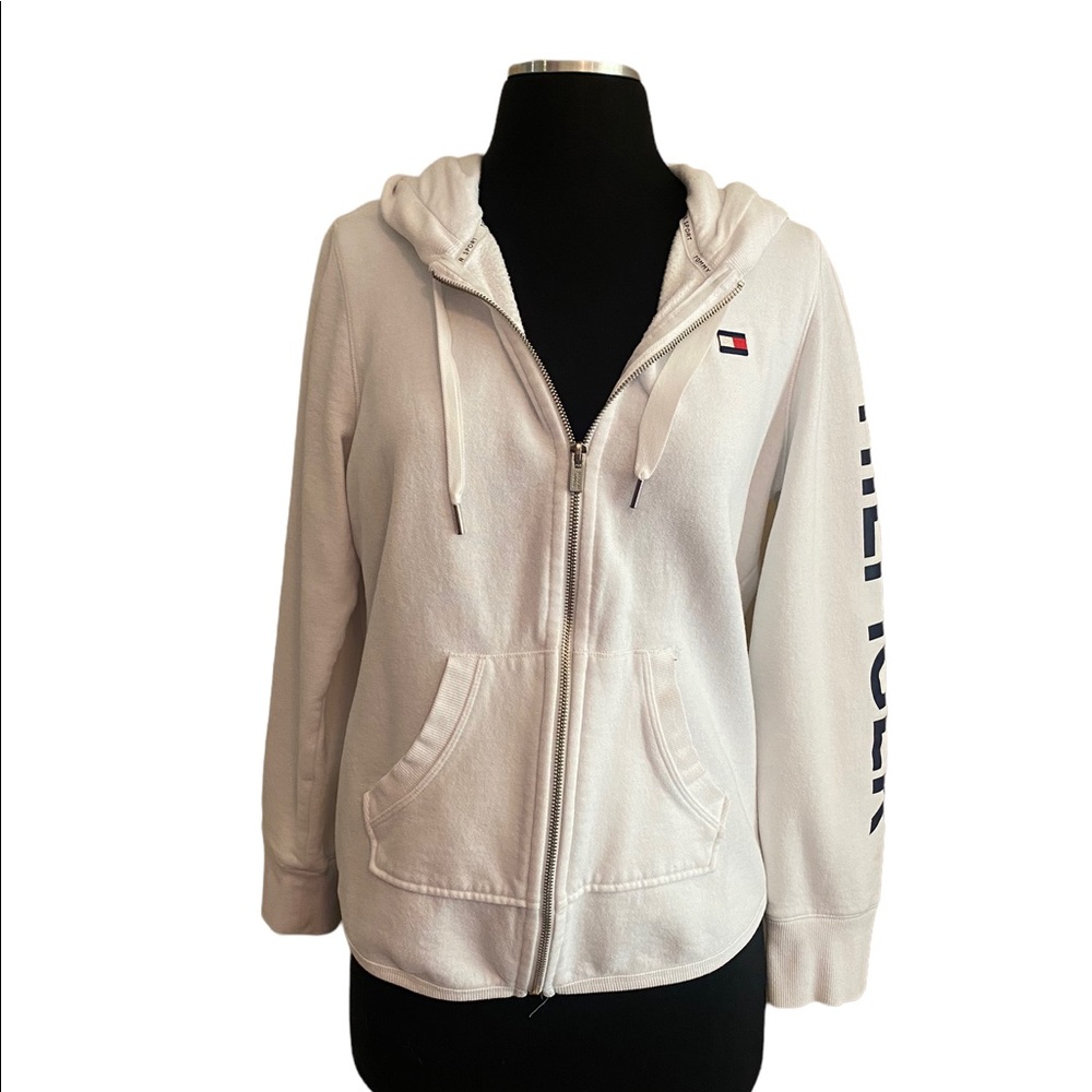 TOMMY HILFIGER White Zipper Hoodie Size Large